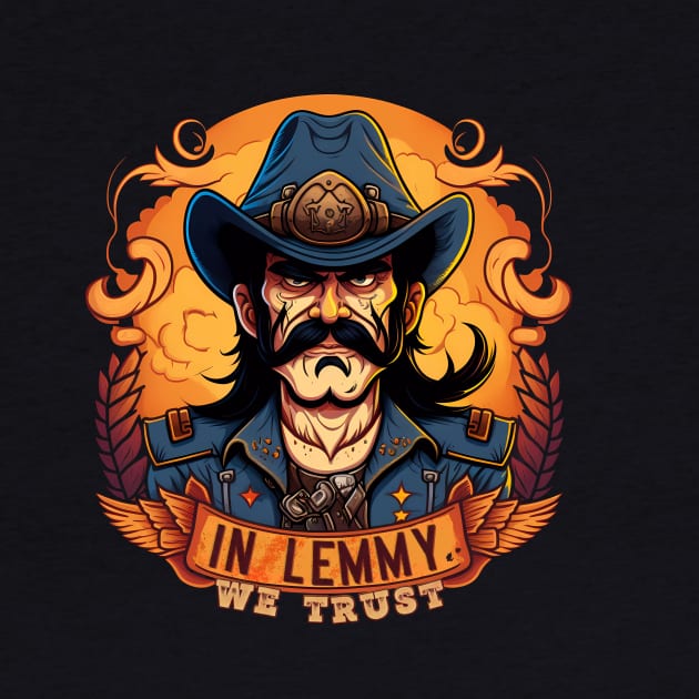 "In Lemmy We Trust" - Cartoon Design Featuring Lemmy Kilmister by MrScottBlack